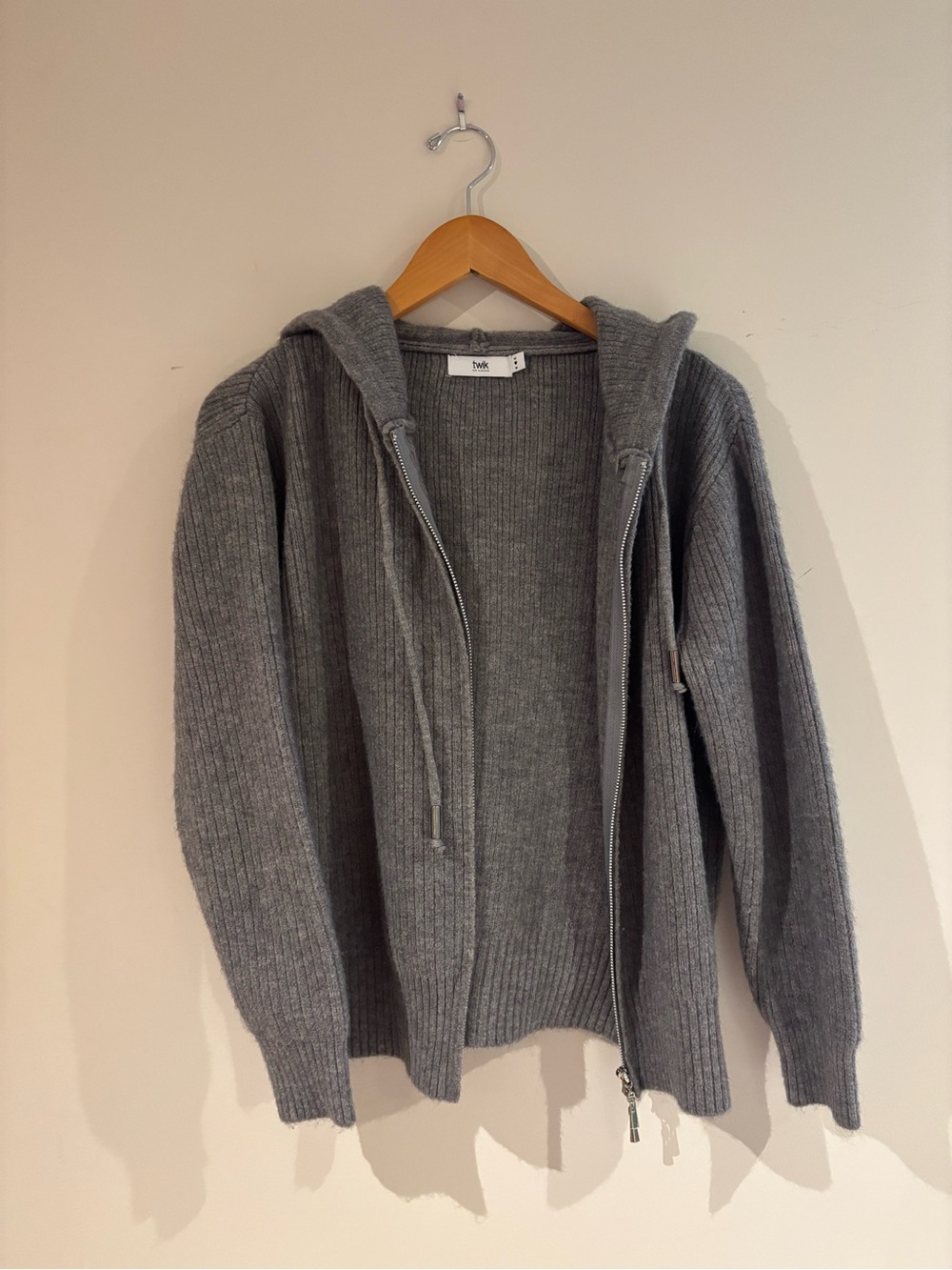 Twik Gray Ribbed Zip Hoodie Sweater Jacket